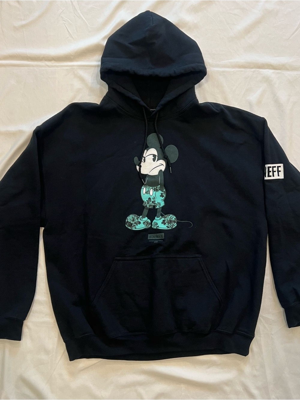 Neff Black Graphic Hoodie Sweatshirt with Green Mickey Design